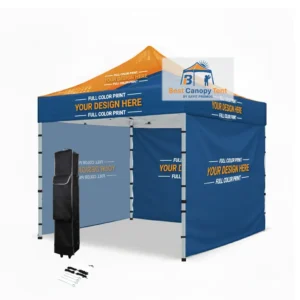 Custom printed canopy tent with pebble frame and three full side walls