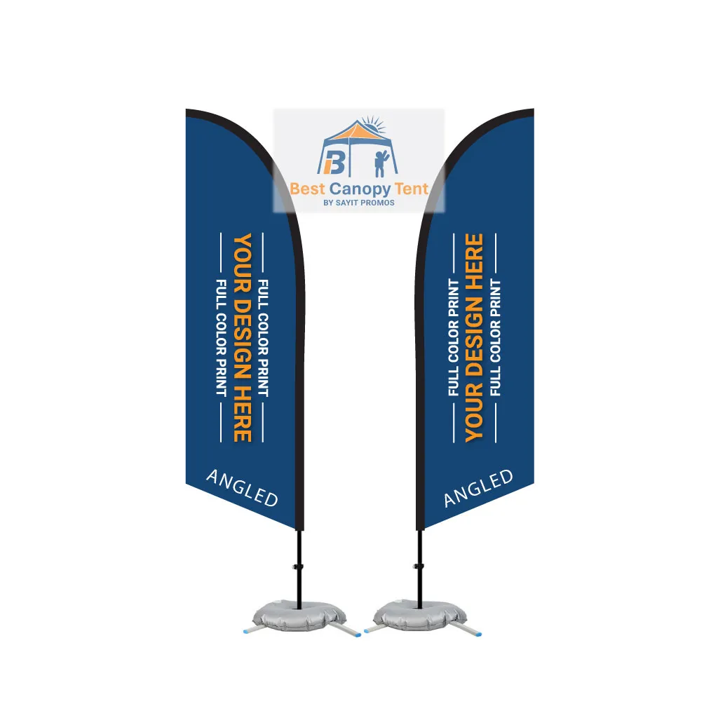 9 foot feather flag with cross base, water bag and angled shape